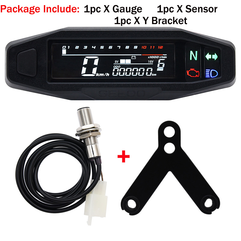 Universal Moto Rpm Toerenteller Snelheidsmeter Speed Gauge Tacho Meter Digitale Kilometerteller Instrument Sensor Set Voor Motorfiets: with bracket