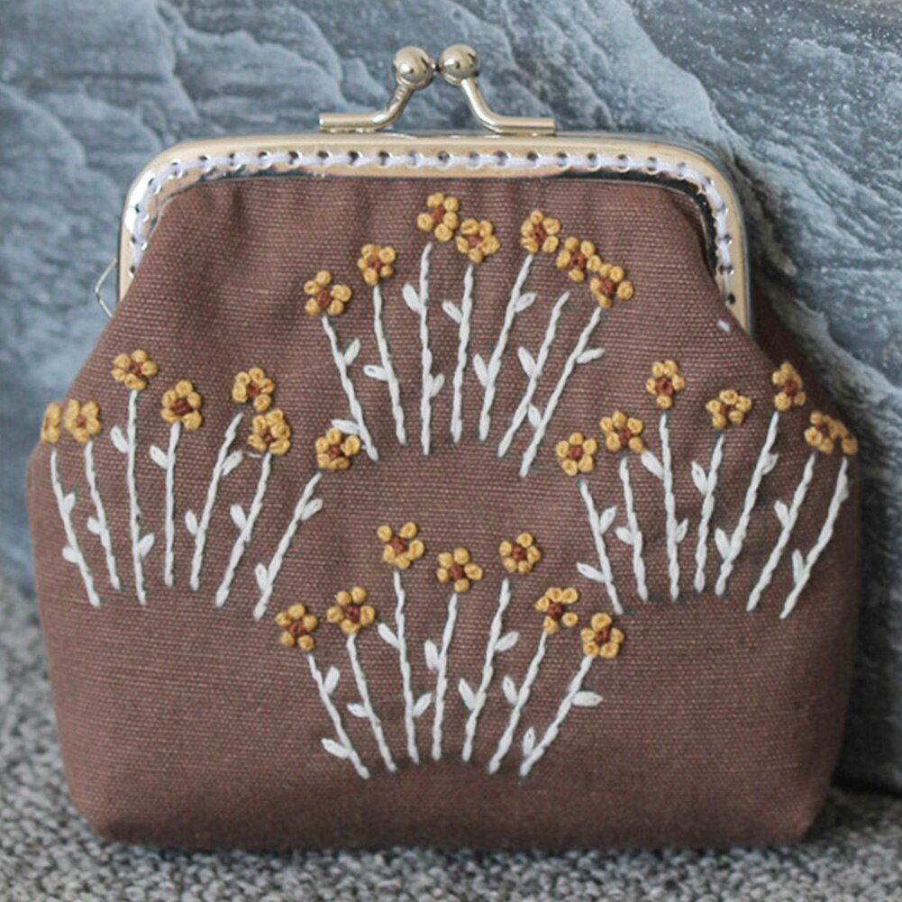 Women DIY Embroidery Purse Set Small Sewing Vintage Cross Stitch Materials Coin Wallet Chinese Style Flower Tree Handmade