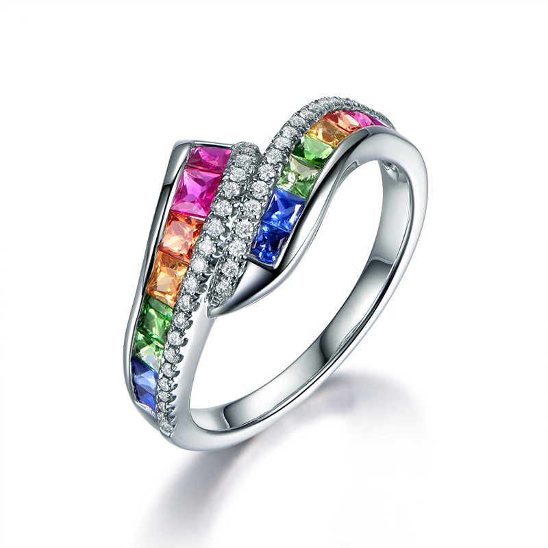 Mode Geometry Sieraden Ring Luxe Charmante Vrouwen Bruiloft Kleur Kristal Ring Prachtige Sieraden Meisje