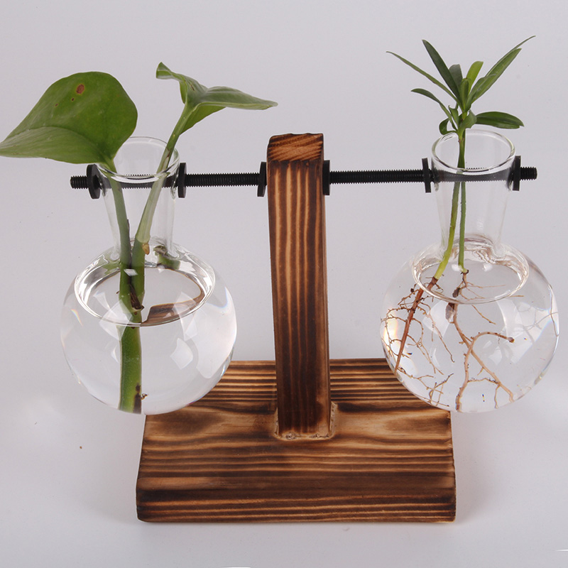 Terrarium hydroponiske planter vaser vintage blomsterpotte gennemsigtig vase træramme glas bordplante planter hjem bonsai indretning: Skriv en