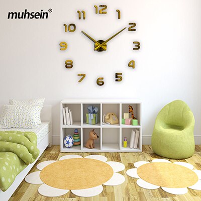 muhsein wall clock large decorative digital wall clock home decoration diy clock living room 3D mural stickers: gold / 47inch