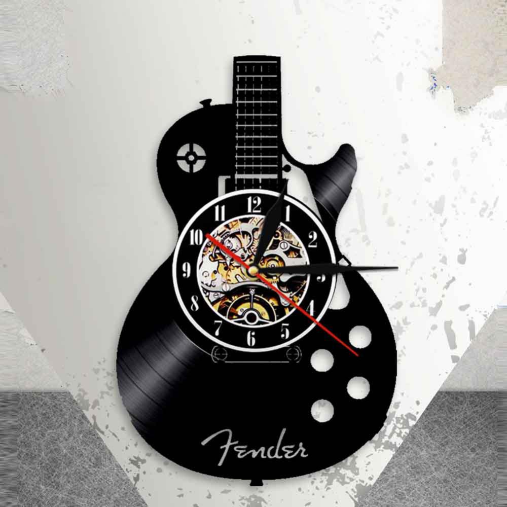 Akoestische Gitaar Klok Led Vinyl Record Custom Klok Stille Muziekinstrument Wandklok Art Home Decoratie