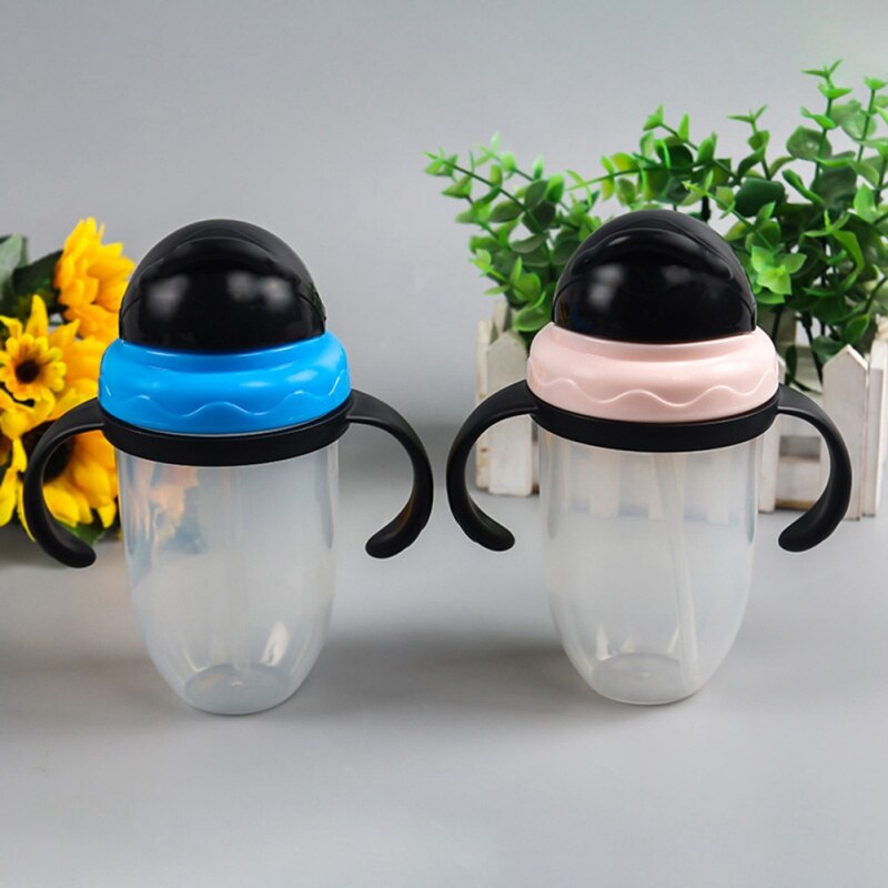 Kids Leak proof Feeding Bottles Training Drinking With Straw Baby Silica Gel Handle Sippy Cup
