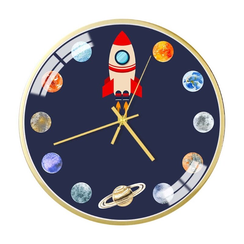 Mute Wall Clock Modern Style Space/Astronaut Pattern Clock Home Office Living Room Children's Room Decoration: 13