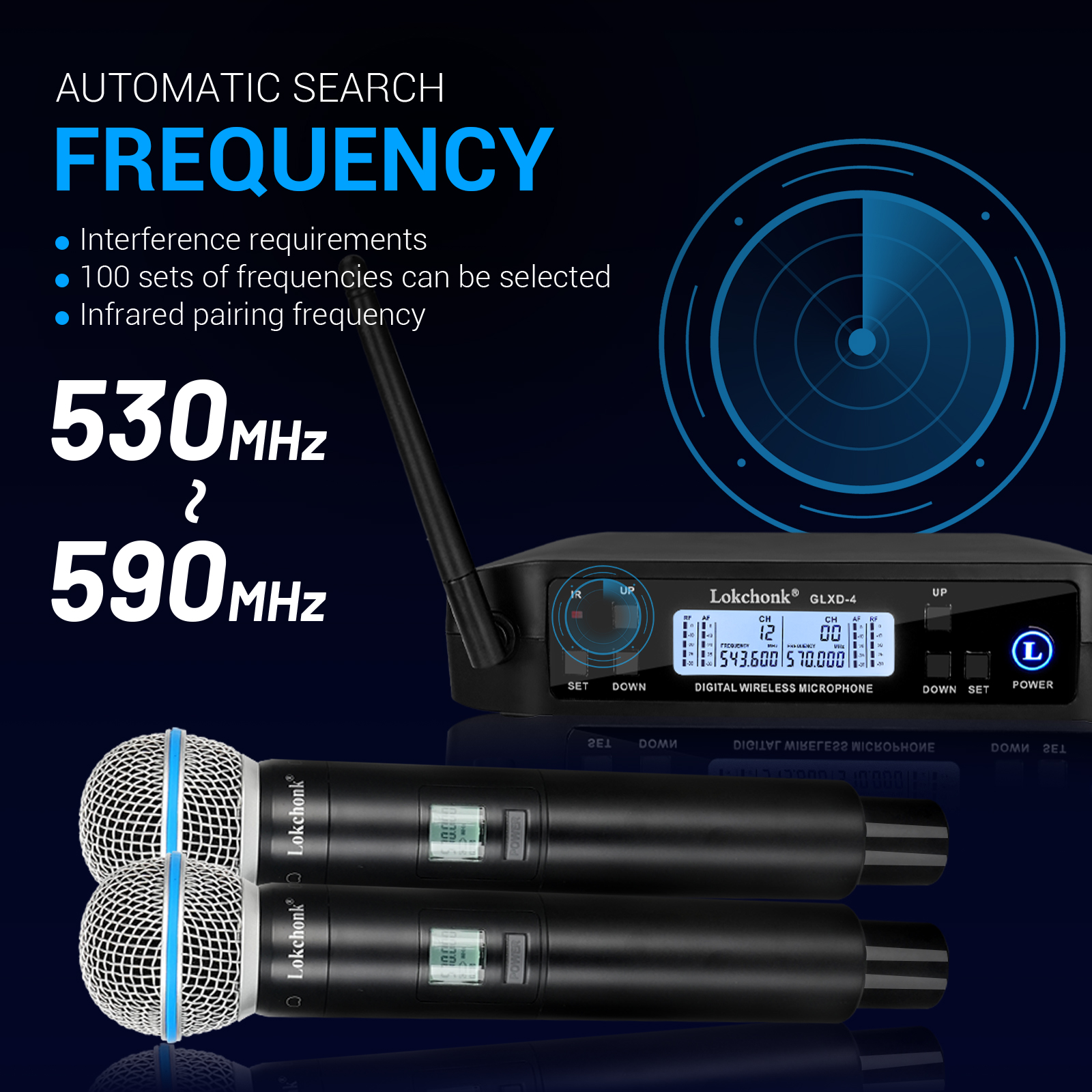 GLXD4 BETA58 MICRÓFONO INALÁMBRICO Dual , sistema de karaoke para el hogar, actuaciones de escenario, UHF dinámico, 2 canales de mano