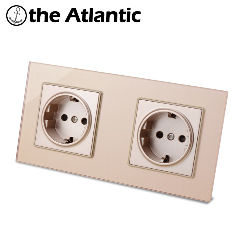 16A EU DE Plug Power Socket Wall Outlet Double Triple Quadruple Socket Gold Glass Frame Russia Spain 86 146 172 258 344 Type