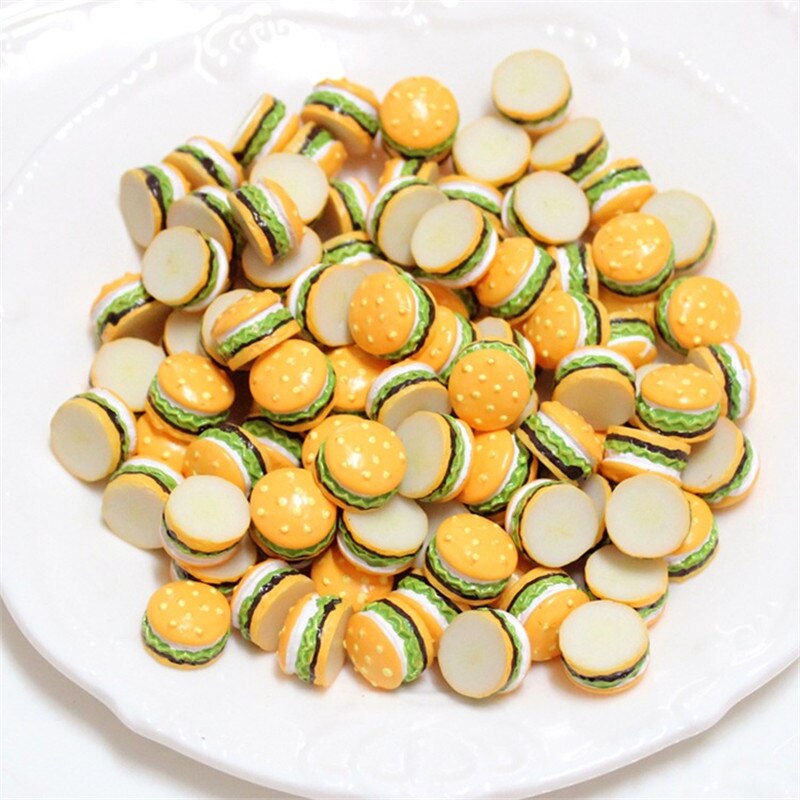 10Pcs Mini Hamburgerresin Charm Voor Diy Haar Boog Scrapbooking Decoratie Versiering Charm