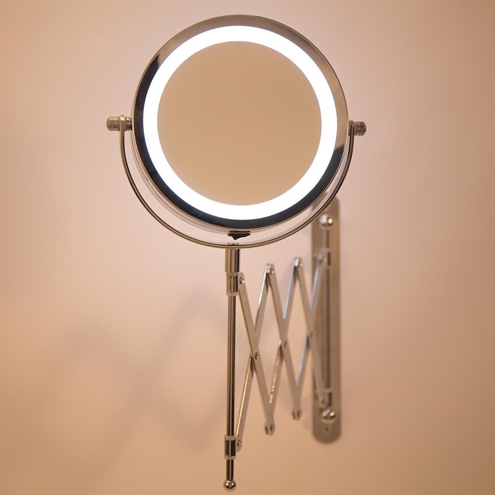Bad ledet makeup spejl 5.9 " 1x 3x forstørrelse vægmonteret spejl justerbar dobbelt arm udvide kosmetisk dobbelt sidespejl