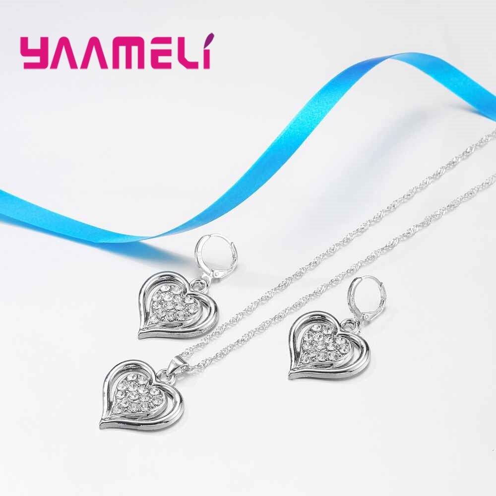 Europa Ketting Oorbellen Set Eenvoudige Stijl Dubbele Liefde Shape Kerst Surprise Voor Vrouwen 925 Sterling Zilver