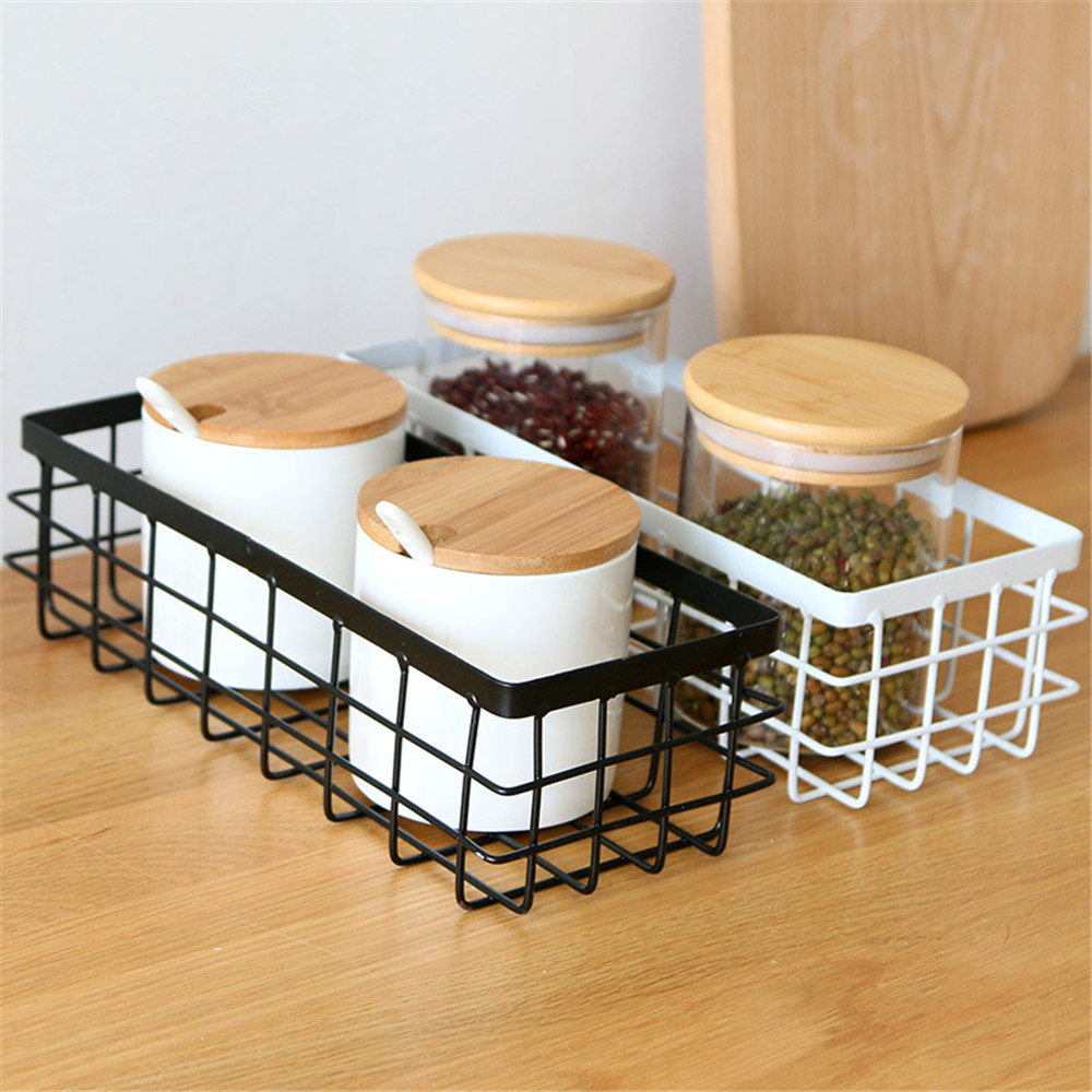 Aufbewahrungskorb aus Metall, Schwarz und Weiß, Büro-Schreibtisch, Kosmetik-Sortierkörbe, Gewürzglas-Organizer für sterben Küche, Eisenbox