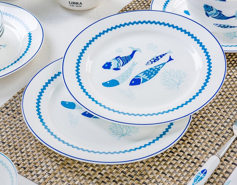 8 inch, real bone china dinner plates, fish ceramic plate, porcelain charger plates, euro style kitchen plates, nordic