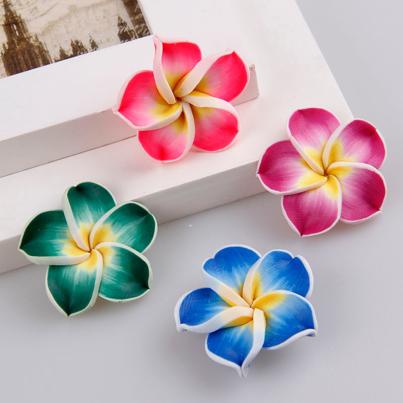 Flor de huevo de polímero suave de plumeria hecha a mano, 10 Uds., 15x6mm, cuentas de arcilla, collar, decoración para el cabello de boda, joyería