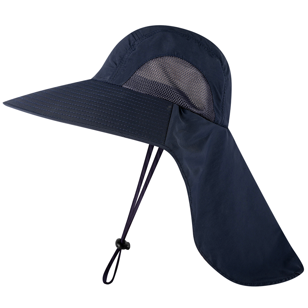 Wide Brim Unisex Sun Hat Fishing Cap with Neck Flap for Travel Camping Hiking Boating fishing cap Carp Fishing Pesca: Dark blue