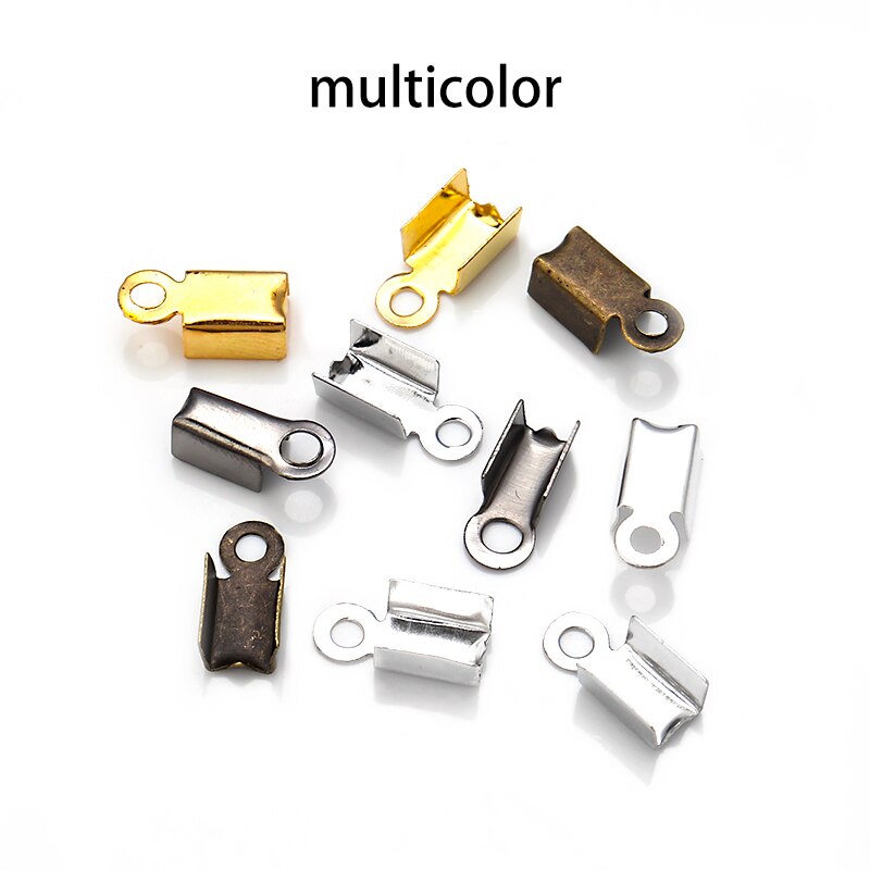 Lot de 200 pièces de perles à sertir pour fermoirs, capuchons d&#39;extrémité de cordon, Clip en cuir et ruban, pliable pour la fabrication de bijoux, connecteurs de collier à faire soi-même: 2.5x6mm / Multicolor