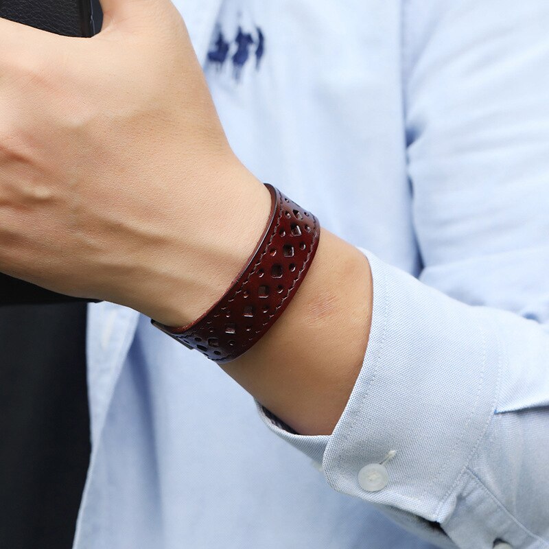Niuyitid Retro Hollow Out Mannen Armband Hand Sieraden Pulsera Bijoux Party Drie Kleuren