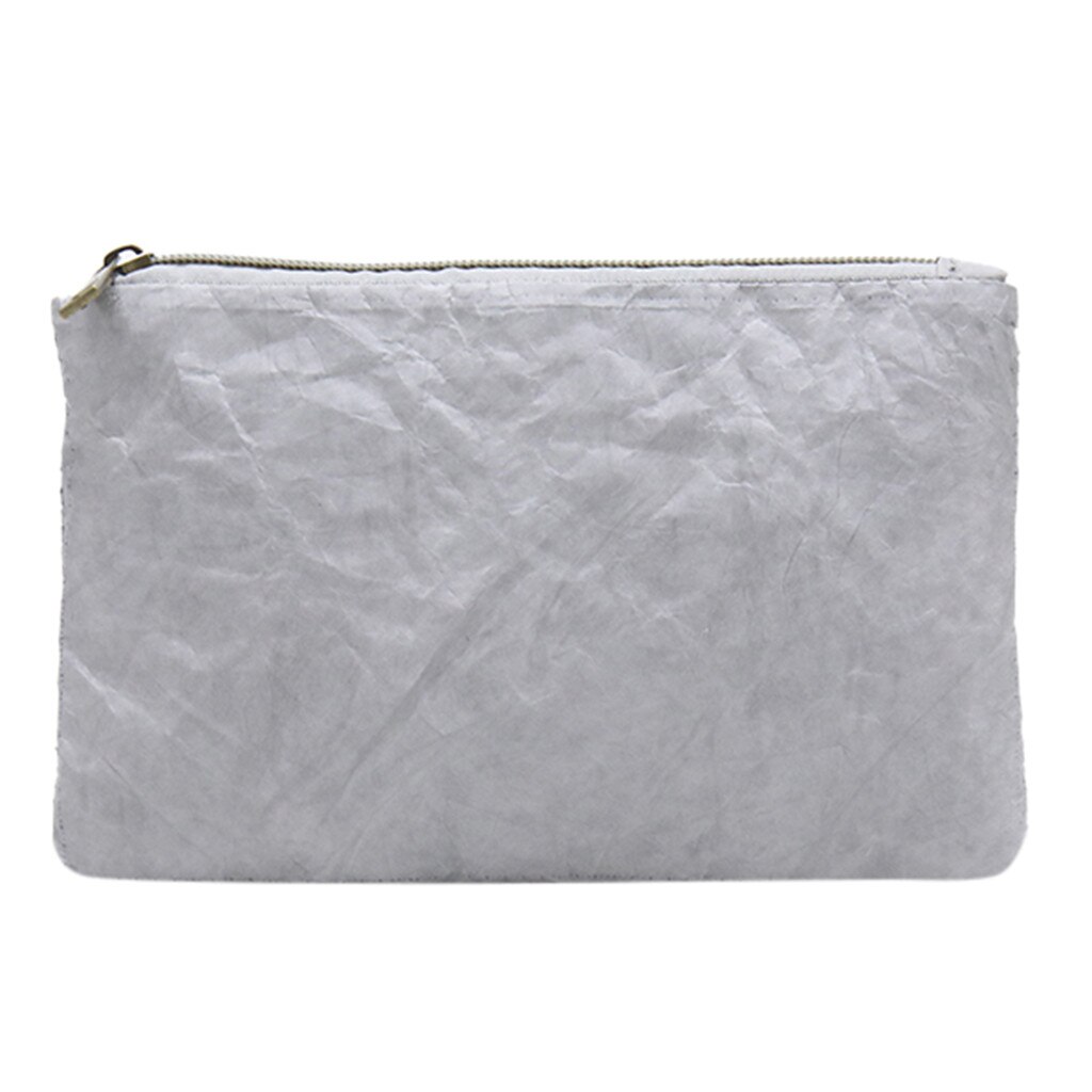 Women Kraft Paper Cosmetics Clutch Bag Light Washable Tear-resistant Environmentally Portable Phone Bag #W3: Gray 