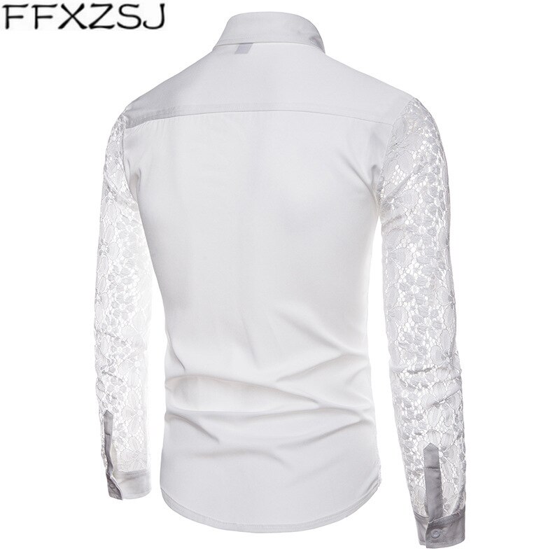 Ffxzsj mænd casual skjorter efterår blonder ærmer bomuld herre langærmet skjorte casual hvid sort dress skjorter