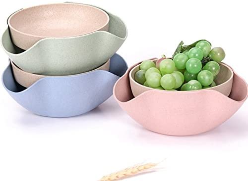 Bol à Snack Double plat rose et bleu pour pistaches, cacahuètes, Edamame, cerises, noix, avec stockage de coquille