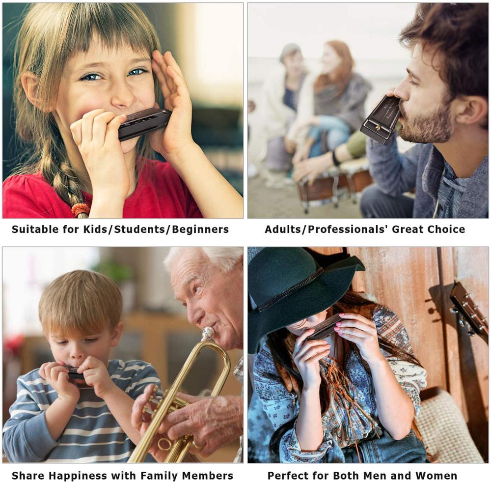 5PCS Harmonica 10 Holes 20 Tunes Mouth Organ Blues Deluxe Harmonica, Key of C Major for Beginner, Adults, Kids , with Case