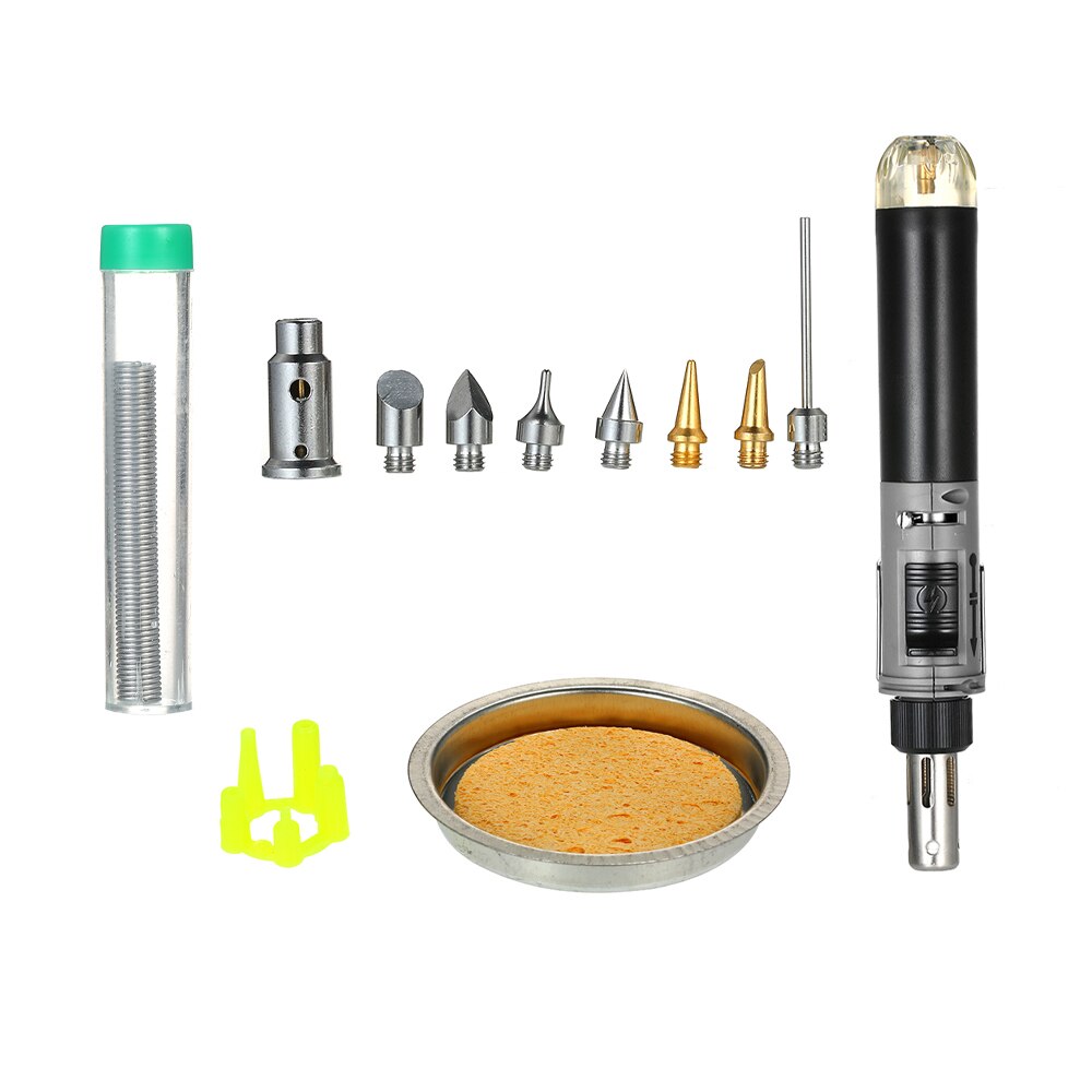 12 in 1 Portable Soldering Iron Kit Full Electronics Set Welding Tool Car Repairing Gas Soldering Self-igniting Torch Outdoors: Grey