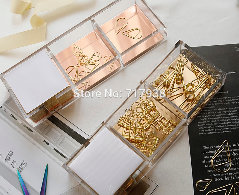 acrylic notes box transparent transparent metal lattice office stationery Office supplies set Triple Desk Sorter (3 in 1)