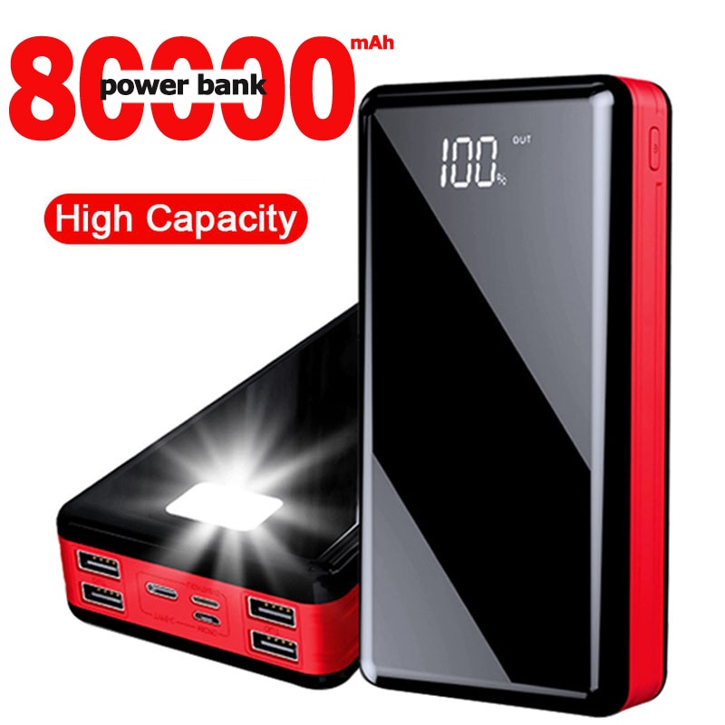 80000mAh Power Bank Large Capacity Portable External Battery Charger LED Digital Display Power Bank for Xiaomi Iphone Samsung