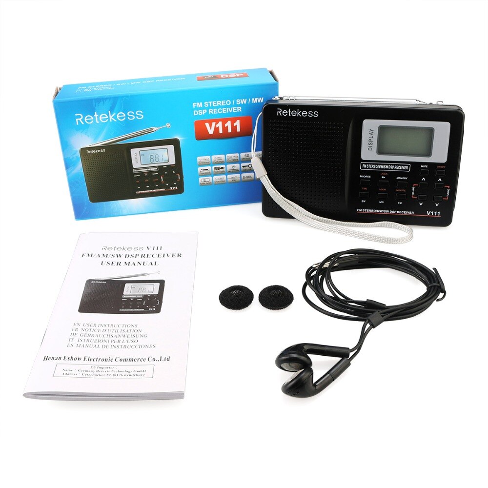 RETEKESS V111 Portable FM Radio DSP FM Stereo/MW/SW /LW Portable Radio Full Band World Receiver Clock&Alarm 9KHZ /10KHZ Radio FM