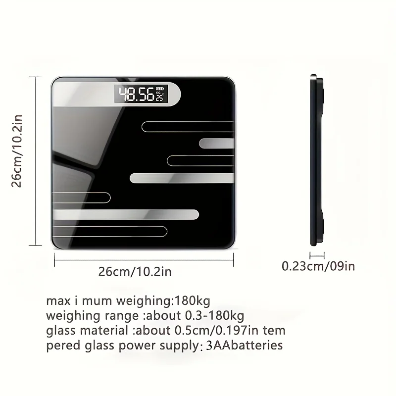 Modern Black Digital Scale with LCD Screen - Accurate Bathroom Floor Weight Scale, Battery Powered, Easy-to-Read Display