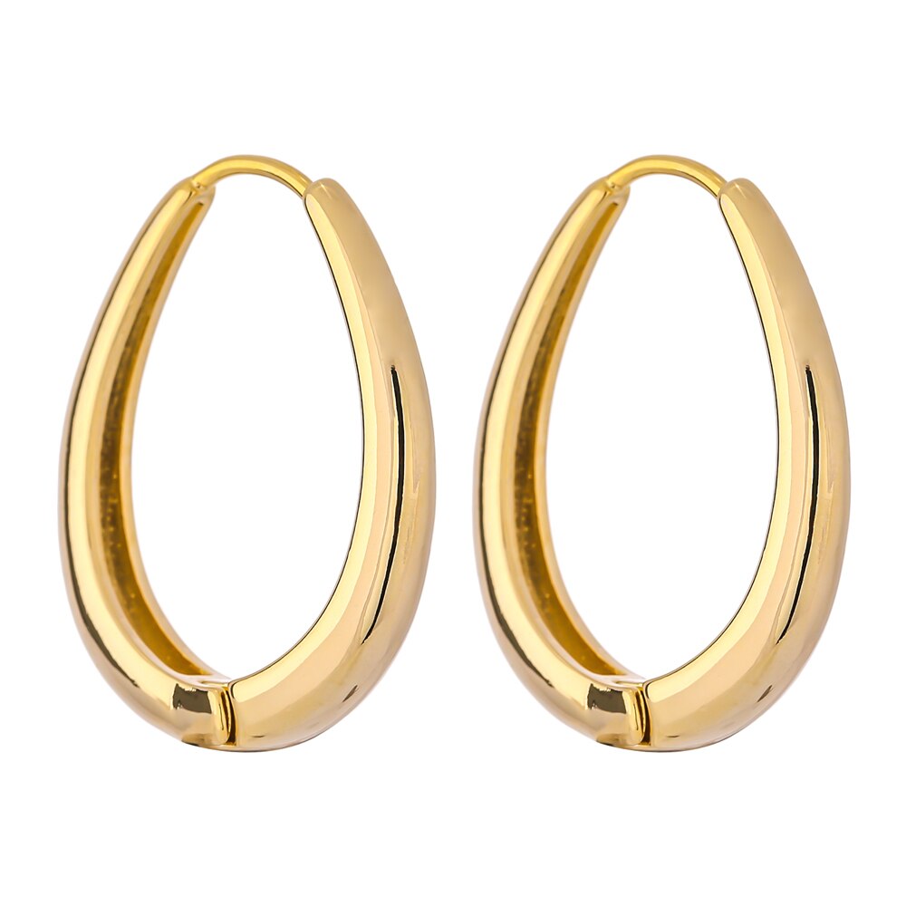 Yhpup-pendientes de aro de Metal con textura geométrica ovalada, joyería chapada en oro, de , bisutería para mujer: YH1270A Gold