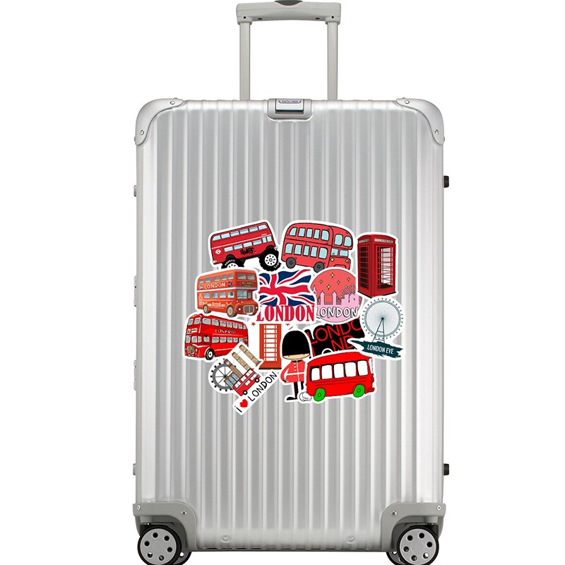 50 Pcs/Lot Waterproof London Red Bus Stickers Telephone Booth Decals For Laptop Motorcycle Skateboard Luggage Kids Sticker