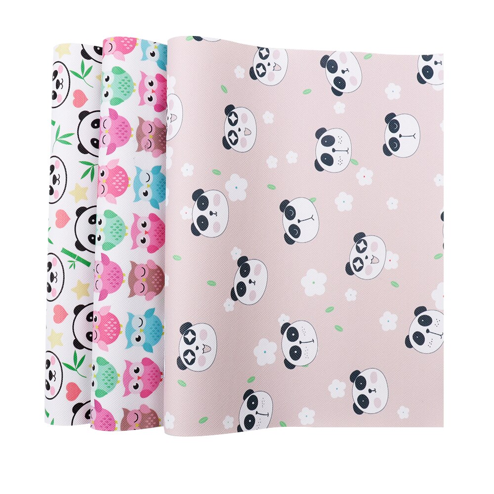 Ibows 22*30cm snytetiska läderlakan konstlädertyg uggla panda tryckt vinyltyg för gör-det-själv-hårbågehantverk rosettmaterial