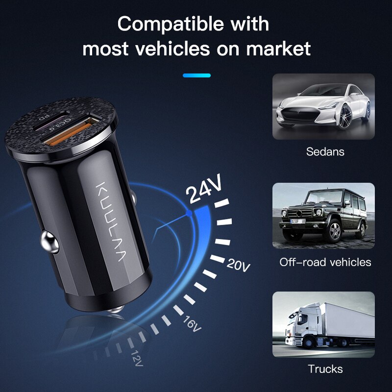 Kuulaa 48w qc  pd 3,0 car charger for iphone, samsung, xiaomi mobile phones, fast charging usb charger, fast charging car phone charger