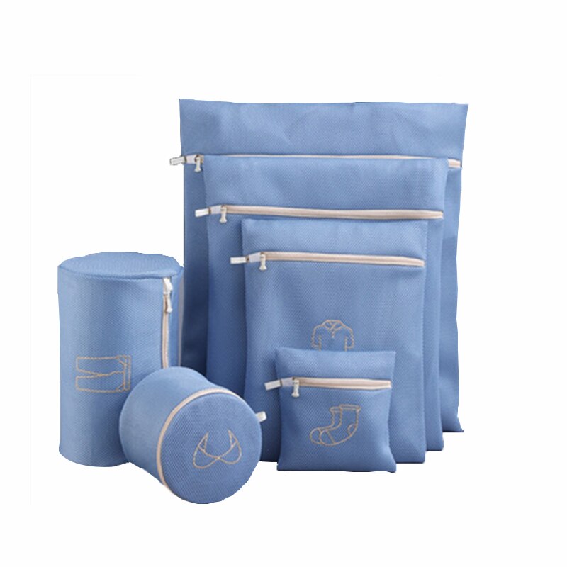 Durable Double Layer Laundry Bag Embroidery Net Mesh Bag Hosehold Laundry Machine Accessories Classified Wash Bags: Bra / Blue