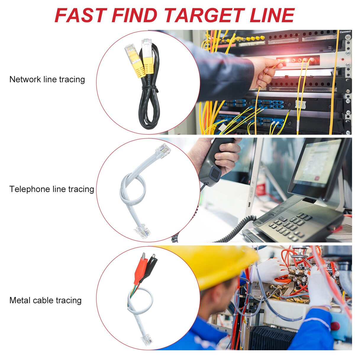 Portable Wire Tracker Multifunctional RJ11 RJ45 Cable Tester Telephone &amp; Network Line Finder with Headphone Jack LED Light