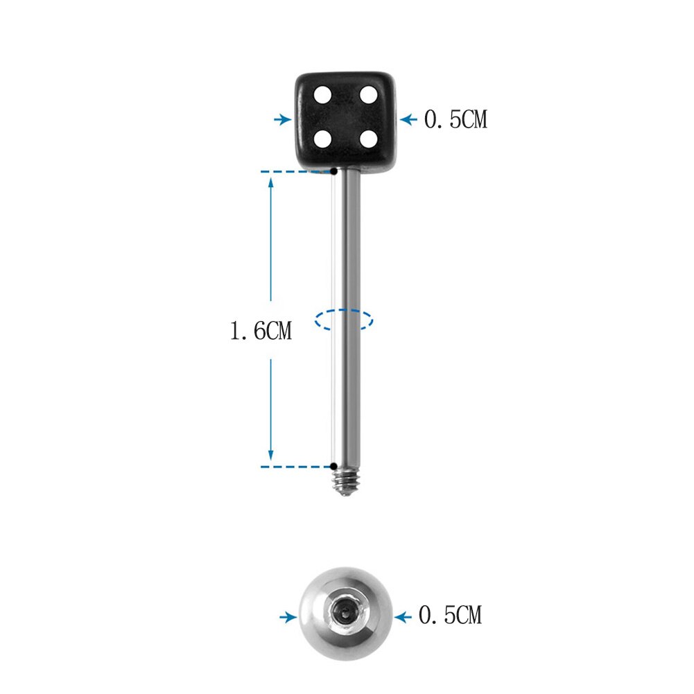 2 stück metall-gotisch-zungenpiercing-ohrstecker, zungenpiercing-würfel-kugel-streifen-durchbohren-stift-ohrstecker, hantel-körperschmuck-ohrringe