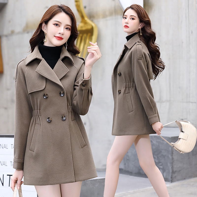 Manteau en laine pour femmes, , court, croisé, gris, Slim, veste pour femmes, automne