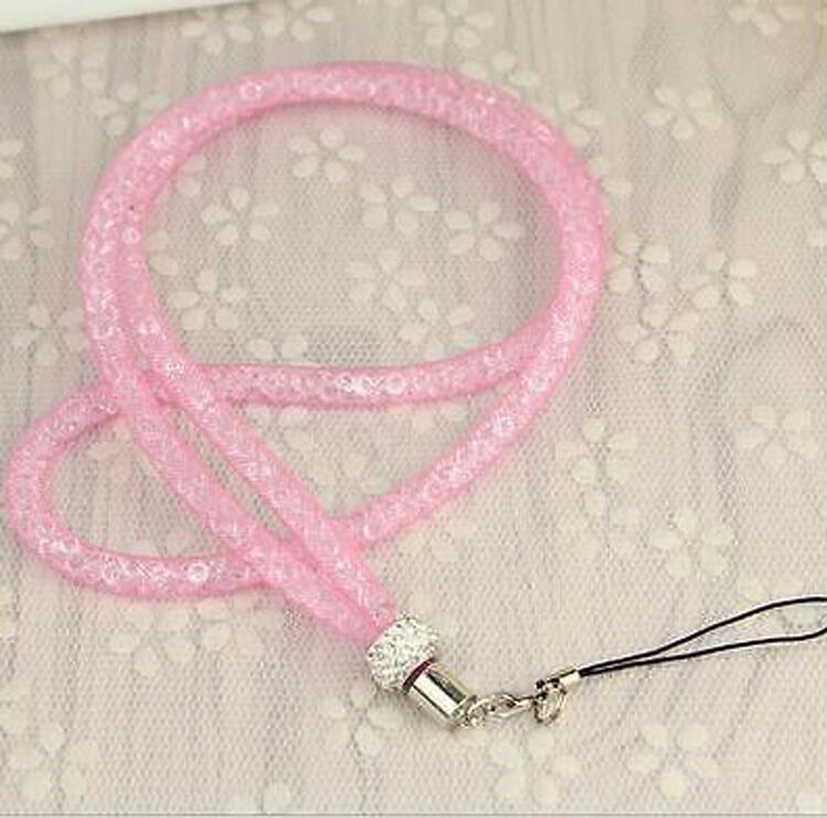 Neue Strass Kristall Schlüsselband Gittergewebe Halskette Ich würde Abzeichen Gurt praktisch Diebstahl Halfter Schlüsselbund Hängen Seil Für Handys: Rosa