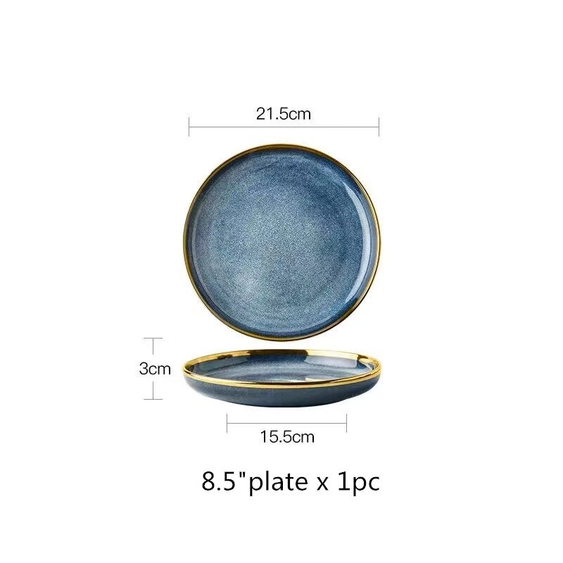 Ceramic Tableware Dishes Dinner Plates Steak Food Dessert Plate Blue Gradient Salad Soup Bowl Plates and Bowls: 8.5 inch plate