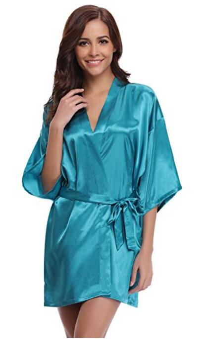 Vrouwen zijden satijnen korte nachtjapon effen kimono badjas badjas sexy badjas peignoir femme bruiloft bruid bruidsmeisjesjas: Xl / Grijs