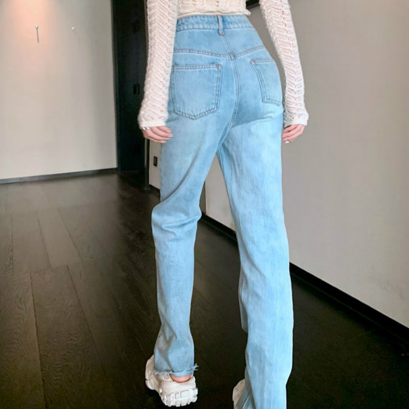 Jean taille haute pour Femme, coupe droite, Slim, Chic, va avec tout, pantalon pour Femme, collège, quotidien, adolescent, décontracté, Denim