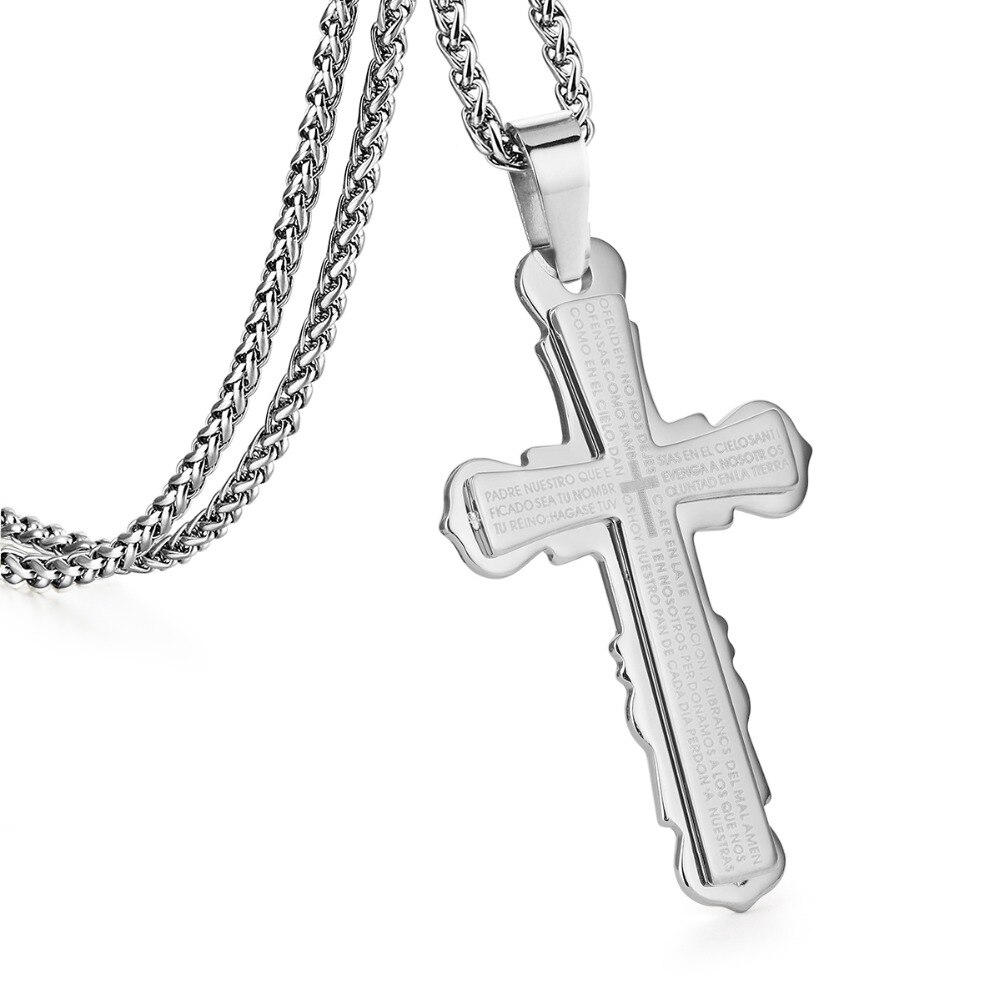 Collares y colgantes de doble capa con Cruz para hombres, Cadenas de Metal con cuerpo de acero inoxidable, joyería para niños, modelo MN209
