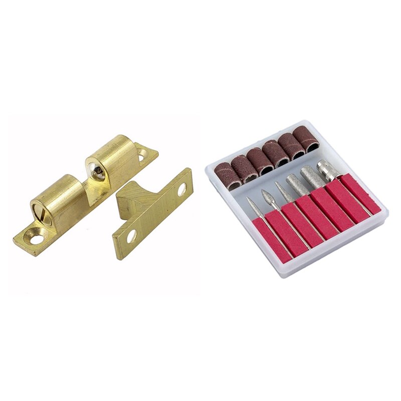 Room Cabinet Door Latch Brass Double Ball Catch 60mm Length Gold Tone with Nail Art Electric Drill Bits File Kit: Default Title