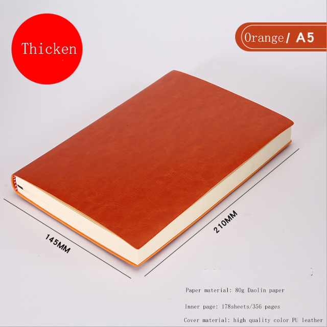 A5 A6 B5 Drie Maten 4 Stijlen 5 Kleuren Grote Business Diary Leather Soft-Copy Notebook Verhogen Dikke Notebook: A5 Thicken Orange
