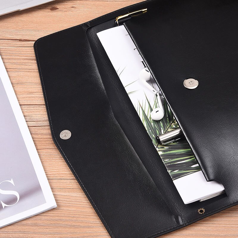 A4 A5 A6 Retro Business Leather Portable File Folder Data Package Document Bag Simplicity Magnetic Button School Office