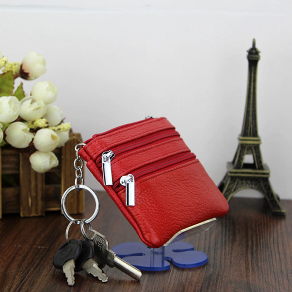 Zachte Unisex Mannen Vrouwen Card Coin Sleutelhanger Rits Portemonnee Lederen Portemonnee Pouch Kleine Verandering Zachte Tas
