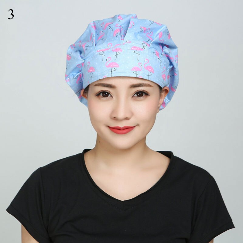 Sombreros para cocinar redondos ajustables Unisex, gorro de algodón a prueba de polvo, pañuelo para la cabeza con estampado de flamenco, gorros para cocinar dibujos animados, novedad: 3