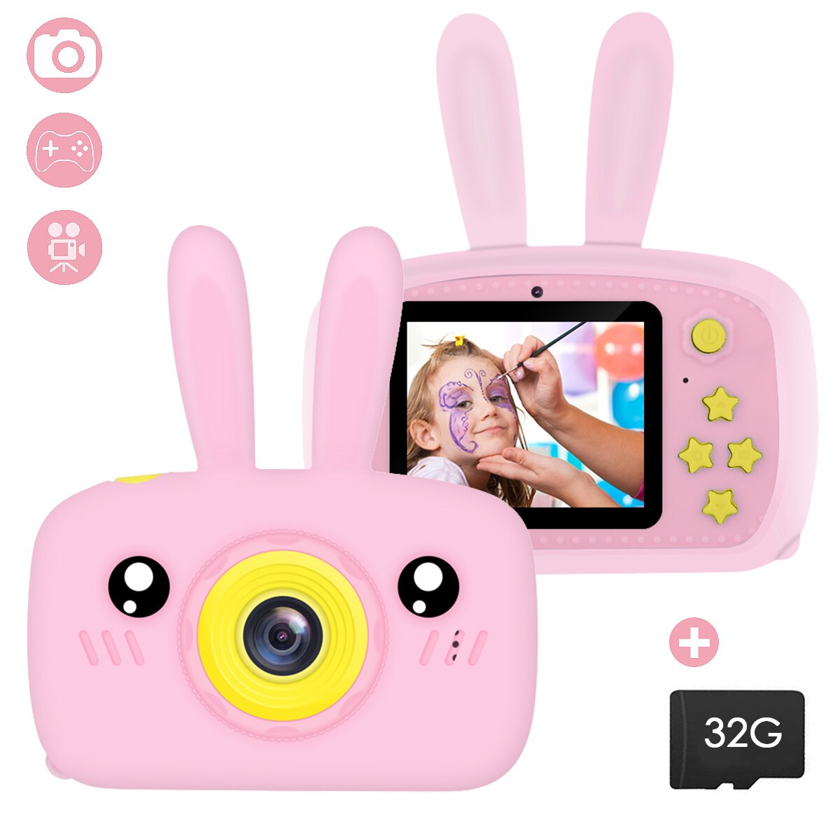 Soonhua Kids Mini Camera Draagbare 1920 Hd Scherm Camera Speelgoed 20MP Dual Lens Video Camera Nemen Foto 'S Met 32G Geheugenkaart: Pink Rabbit