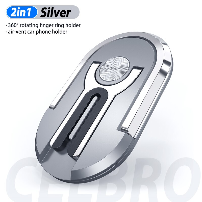 Mehrzweck Handy Halter 360 Grad Rotation Auto Air Vent Halterung Ständer Magnetische Finger Ring Telefon Halter Halterung Unterstützung: Silver