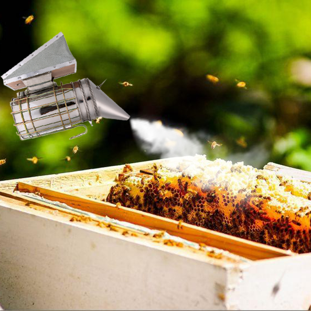 Beekeeping Smoker Stainless Steel Equipment Hive Box Tool Supplies For Beehive Bee Manual Smoke Maker With Hanging Hook Tools