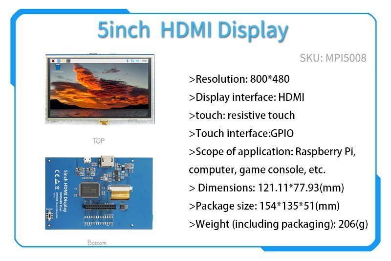  2.4/2.8/3.2/3.5/5/7/10.1 inch touch LCD Display Module Support for Raspberry Pi 3B+ 4 B: Blue